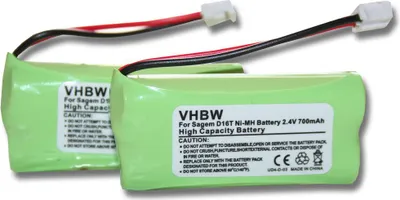 Produktbild von vhbw 2x Akku kompatibel mit Sagem D16T, D16T Duo, D21T, D21V, D16T Duo 2, D18T schnurlos Festnetz Telefon (700 mAh, 2,4 V, NiMH)