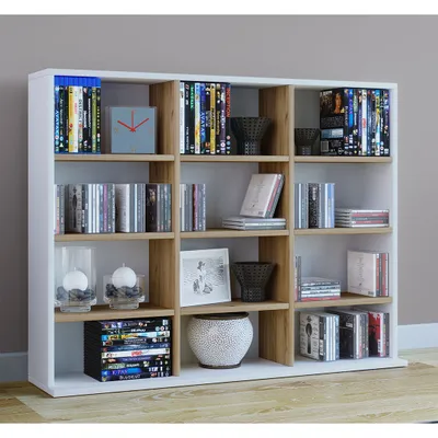 Produktbild von VCM Holzregal stehend | platzsparender CD-Schrank für 480 CDs oder 224 DVDs | Maße:H. 82 x B. 102 x T. 23 cm | Elegantes DVD Regal stehend | Blu-Ray Regal | CD Regal  Megosa L