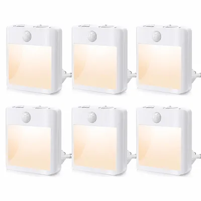 Produktbild von 6 Stück LED Nachtlicht Steckdose Warmweiß mit Bewegungssensor und Dämmerungssensor für Flur Schlafzimmer Kinderzimmer Küche Treppe