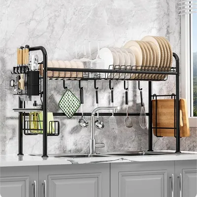 Image de Organisateur de rangement pour la cuisine. Étagère de séchage polyvalente pour bols et assiettes. Organisateur de rangement. Vidange automatique. Roue