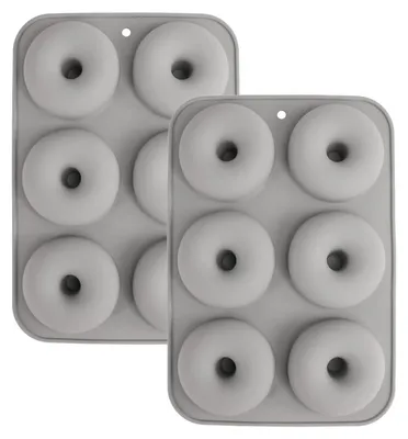 Silikon-Donutform, 2er Set, 6 Mulden, antihaftbeschichtet, grau