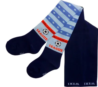 Produktbild von Kinderstrumpfhosen für Jungen aus Baumwolle Fußball League Marine Größe 122-128