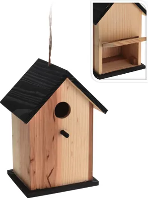Produktbild von Holz Vogel Nisthaus Nistkasten mit schwarzen Dach 15,5 x 13 x 22,5 cm