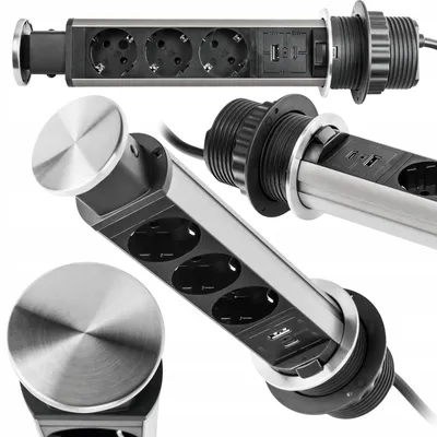 Image de Prise de table encastrable Spacetronik, 3 prises 230V, avec ports USB