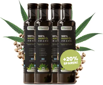 Produktbild von SANUUS Bio Hanföl kaltgepresst 4x500ml (4er Pack)  -  Premium Hanföl Bio aus Deutschland zum Kochen