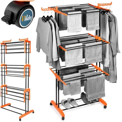 Produktbild von Vilde | XXL Turmwäscheständer - 3 Ebenen - 73 x 170 cm - Wäscheständer auf Rollen - Platzsparend