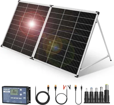 Immagine prodotto di Pannello solare portatile, 200 W, monocristallino, con regolatore di carica solare, dotato di 2 porte USB