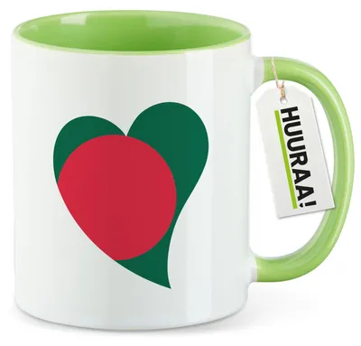 Produktbild von Huuraa Kaffeetasse Bangladesch Flagge Herz 330ml Grün Keramik Kaffeebecher Geschenkidee