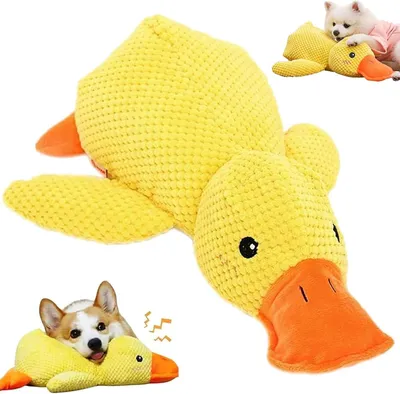 Produktbild von Anti-Stress Ente Hundespielzeug 32 x 28 cm, Interaktives Quietschspielzeug, Plüsch Gelbe Ente, für Kleine und