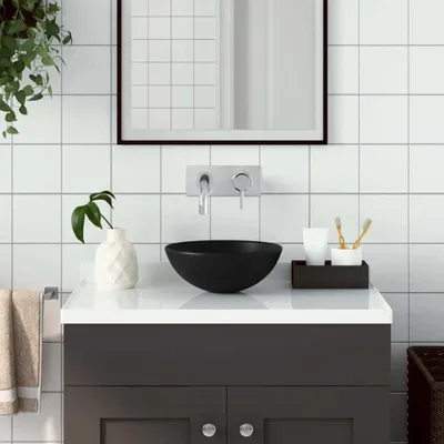 Produktbild von vidaXL Waschbecken Keramik Matt-Schwarz Rund