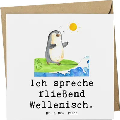 Produktbild von Mr. & Mrs. Panda doppelkarte Fließend Surfen - Weiß - Geschenk, Geduld, Grußkarte, Wellenreiten, anlasskarte, Ozean, Sportart, Abenteuer, Sport, Surf-Abenteuer, Sportler