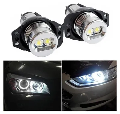 Immagine prodotto di Set di 2 luci LED bianche brillanti "Angel Eyes" (occhi d'angelo) da 12 V per BMW E90/E91, compatibili con Canbus