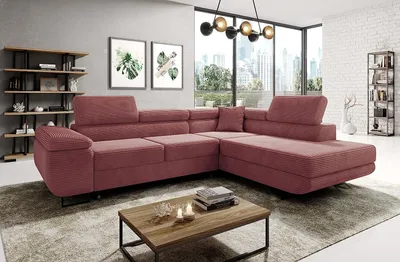 Produktbild von Avatar Kord Ecksofa in L-Form 277 x 73 x 203 cm mit Schlaffunktion und Bettzeugbehälter - Schlafsofa mit Bettkasten - Eckcouch mit Stauraum - Rechts - Farbe: Kord Schmutziges Rosa