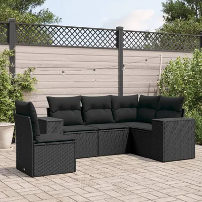 Produktbild von The Living Store 5-tlg. Garten-Sofagarnitur mit Kissen Schwarz Poly Rattan