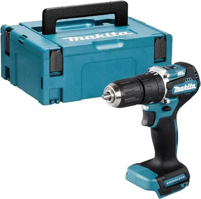 A teal Makita tool case and a teal and black Makita drill are shown against a white background.