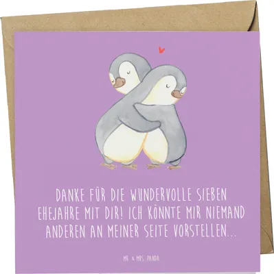 Produktbild von Mr. & Mrs. Panda Grußkarte 7. Hochzeitstag Kupferhochzeit - Lavendeltraum - Geschenk, faltkarte, Beziehung, Glückwunschkarte, sieben Ehejahre, Heirat, doppelkarte