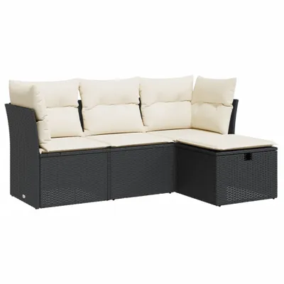 Produktbild von vidaXL 4-tlg. Garten-Sofagarnitur mit Kissen Schwarz Poly Rattan
