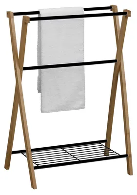 Produktbild von Tendance Handtuchhalter schwarz braun Bambus Metall 37x60,5x86 cm