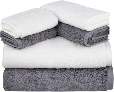 Imagen del producto de Juego de toallas: 2 toallas de baño grandes, 2 toallas de mano, 2 toallas faciales. Algodón, muy absorbentes. Toallas para el baño, color blanco