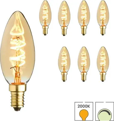 Produktbild von 8-er Set LED-Kerzenlampen E14 | 2 Watt dimmbar | 2000K warmweiß | Bernstein | Vertikaler Spiralfaden | Lybardo
