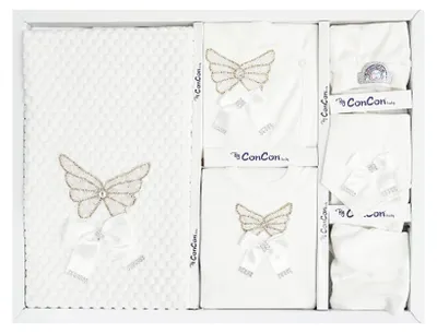 Produktbild von Schmetterling Baby Erstausstattungspaket 10-teilig aus 100% Baumwolle - Neugeborenen Set Weiß