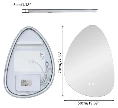 Produktbild von LED Badezimmerspiegel - Wandmontierter Kosmetikspiegel - 3 Lichtfarben - Touchsensor - Beschlagfrei - Hinterleuchtung - Unregelmäßige Kieselform - 50 x 70 cm