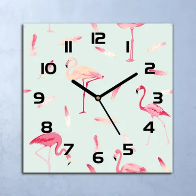 Produktbild von Wanduhr Echt-Glas-Küchenuhr Flamingo Vogel rosa Quarz 30x30 Deko Bilder