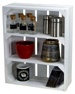 Produktbild von flache Obstkiste "Wilma" weiß mit zwei Einlegeböden / Zwischenbrettern ca 50x40x16cm/ Regalkiste Gewürzregal Apfelkiste / Weinkisten Ablageregal Aufbewahrungskiste (1er set Regal "Wilma"weiss)