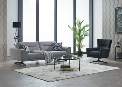 Produktbild von Sofagarnitur Polstersofa Dreisitzer 2tlg Stoffsofa Sessel Grau Sofa