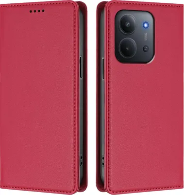 Produktbild von Handyhülle für Xiaomi Redmi 15C 5G/4G, Kunstleder Klapphülle Stoßfeste Magnetische Hülle mit Ständer Rot