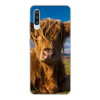 Produktbild von MuchoWow® Handyhülle Schutzhülle Hülle für Samsung Galaxy A70 Schottische Highlander - Tiere - Gras Silikon Softcase Handy Hülle - Schutzhaube