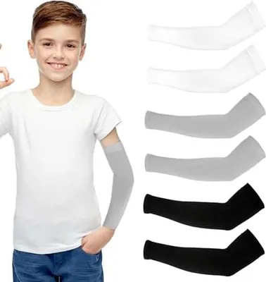 Produktbild von 3 Paar Sport Armstulpen Kinder,Atmungsaktiv Armstulpen Sommer,Anti-UV Kompressions Armstulpe,Unisex Arm Sleeve Gaming,für Jungen Mädchen Volleyball Basketball Armschoner