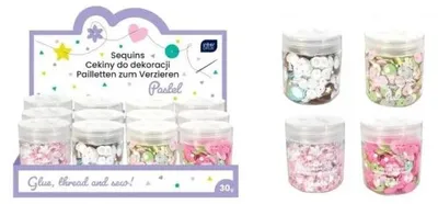Image de Paillettes de décoration 30 g, couleurs pastel (12 pièces) - INTERDRUK