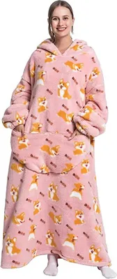 Obrázek produktu pro ASKSA Nadměrná deka s kapucí, nositelná deka ze sherpa fleecu, Corgi