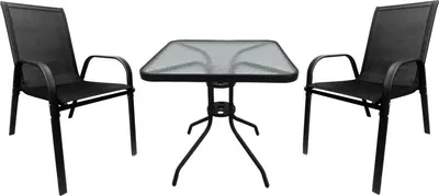 Produktbild von Gartenmöbel-Set: Glastisch, quadratisch, 70x70 cm + 2 Gartenstühle PATIO, geeignet für Garten und Balkon