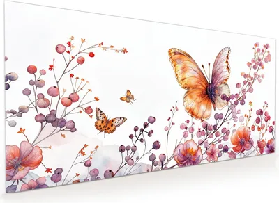 Produktbild von Küchenrückwand Spritzschutz Glas mit Motiv Blumen und Schmetterlinge 40 x 40 cm