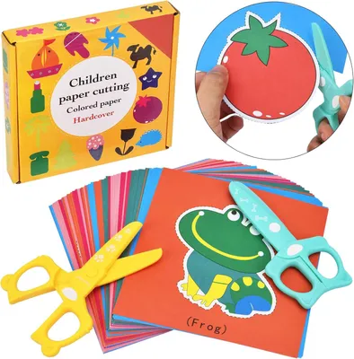 Immagine prodotto di Set di forbici di carta per bambini, composto da 2 forbici di sicurezza e 48 fogli
