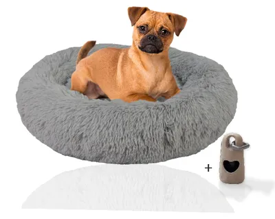 Produktbild von Rohrschneider Hundebett Donut | inkl. Hundekotbeutel Set | flauschiges Hundekissen für kleine, mittelgroße und große Hunde | rundes Hundesofa großes Kissen | Tierbett waschbar | Hundekorb Kuschel Bett, Größe:M