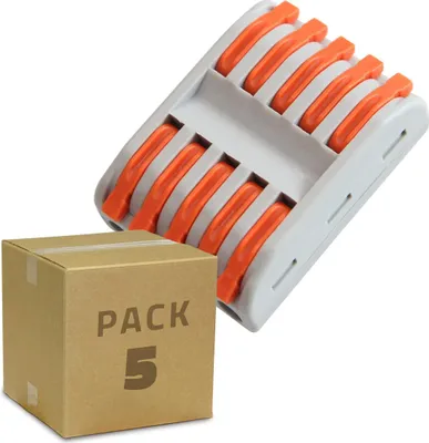 Produktbild von 5 Pack Schnellverbinder 5 Eingänge und 5 Ausgänge SPL-5 für Elektrokabel von 0,08–4 mm²  Grau