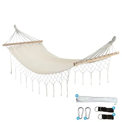 Zdjęcie produktu dla hamak Fleau Goods z drążkiem rozporowym - wdzięczne frędzle - 100% bawełna - hamak - materiał do zawieszenia w zestawie - 100 x 200 cm