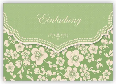 Produktbild von Schöne Einladungskarte mit Retro Kirschblüten Muster zur Hochzeit, Taufe, Diner etc, grün: Einladung