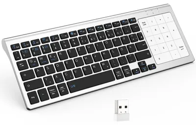 Obrázok produktu pre Bluetoothová klávesnica s numerickou klávesnicou a dotykovým panelom. Bezdrôtová Bluetooth klávesnica, kompatibilná s operačnými systémami Pad OS, Android, Windows, pre notebooky, počítače, tablety. Pripojenie cez USB, jednoduchá inštalácia (Plug and Play)