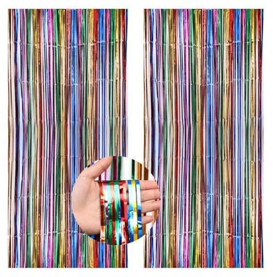 Productafbeelding van Lametta Vorhang Set van 2 - Kleurrijke Glitzervorhangen voor Feesten (1 m x 2 m)