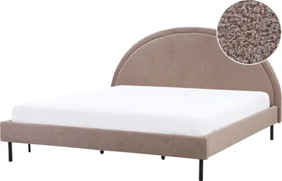 Produktbild von BELIANI Bett Taupe Bouclé Gepolstert Lattenrost 180 x 200 cm Hohes Rundes Kopfteil Retro Schlafzimmer Möbel Ausstattung