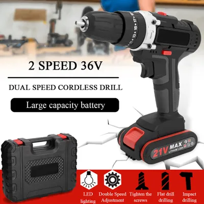 Obrázek produktu pro 21VF Multifunkční příklepová elektrická akumulátorová vrtačka Vysoce výkonná lithiová baterie Bezdrátové dobíjecí ruční vrtačky Kartáčový motor Domácí elektrické nářadí pro kutily