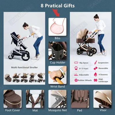 Immagine prodotto di Passeggino - Passeggino leggero - Passeggino per bambini 3 in 1 - Pieghevole - Carrozzina - Passeggino per terreni accidentati