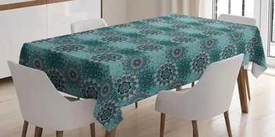 Zdjęcie produktu dla ABAKUHAUS Obrus Mandala, hippisowskie orientalne abstrakcyjne motywy tradycyjne okrągłe wiosenne inspirowane wzornictwem, 140 x 240 cm, taupe czarny turkusowy