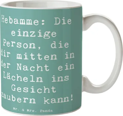 Produktbild von Mr. & Mrs. Panda Kaffeetasse Spruch Hebamme Lächeln - Meeresbrise - Geschenk, zugewandt, Dankbarkeit, menschlich, Hebammenarbeit, Trinkbecher, haferl, Teetasse, Beruf