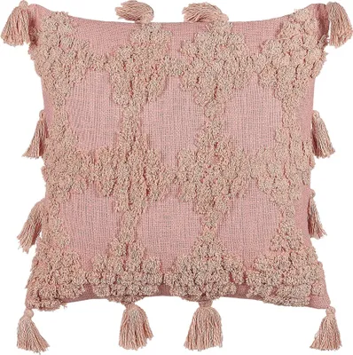 Produktbild von BELIANI Dekokissen Rosa Baumwolle 45 x 45 cm Bezug mit Füllung Reißverschluss Geometrisches Muster Strukturiert Quasten Boho Wohnzimmer Schlafzimmer