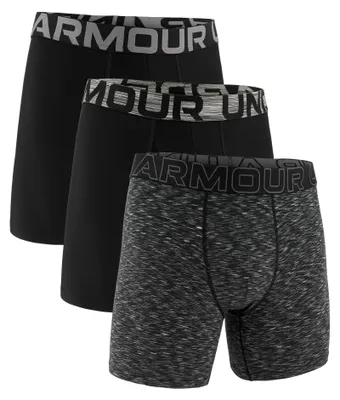 Obrázok produktu pre UNDER ARMOUR pánske boxerky, balenie 3 kusov - športové boxerky Performance Tech - vzor Space Dye, 6 palcov, elastické, čierno/sivé, veľkosť M